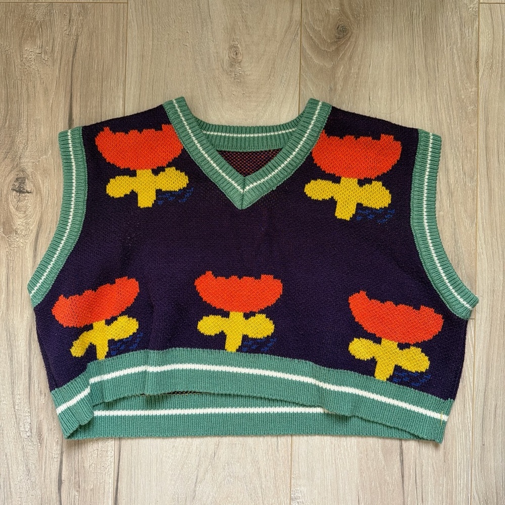 Colorful Floral Knit Vest